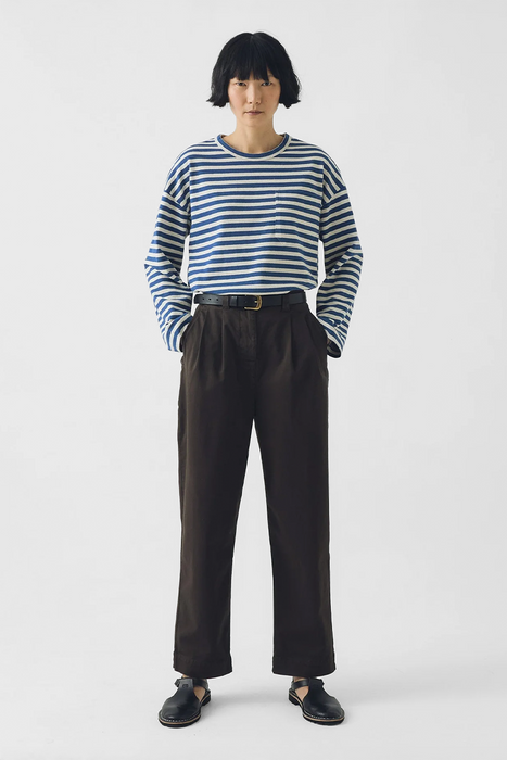 Bold Stripe Cotton Boxy Tee - Delft / Ecru