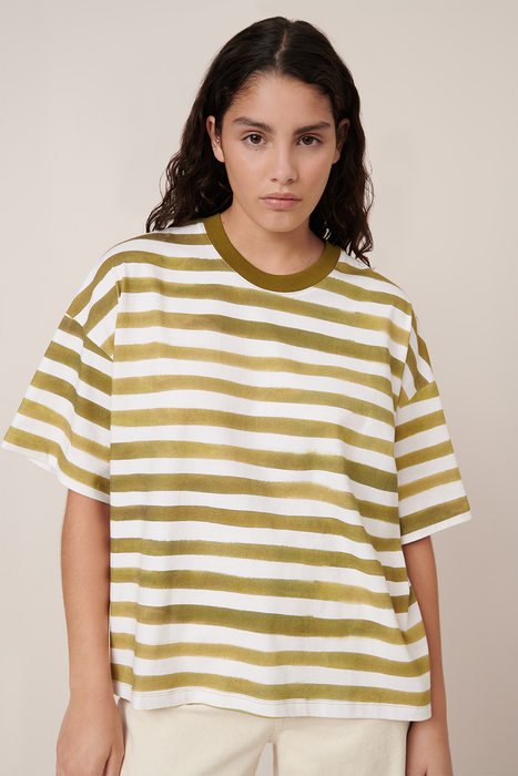 Oversized Boxy Tee - Brushstroke Stripe