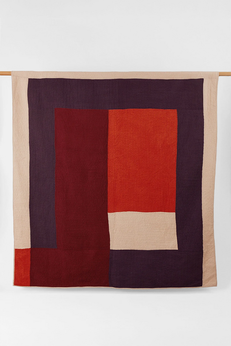 Colour Block Patchwork Quilt - Plum / Bright Coral
