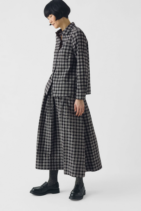 Ollie Binding Check Cotton Wool Shirt - Black / Ecru