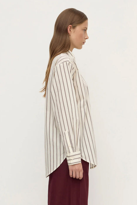 Amaro Italian Stripe Long Sleeve Shirt - Merlot / White Stripe