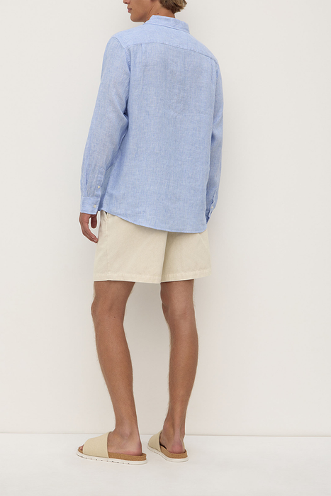 Mens Everyday Linen Long Sleeve Shirt - Mid Blue Stripe