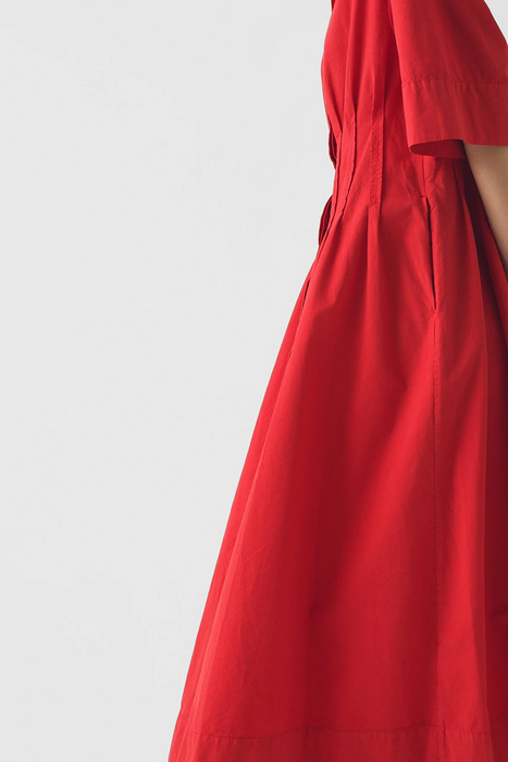 Pleated Cotton Linen Dress - Cardinal Red