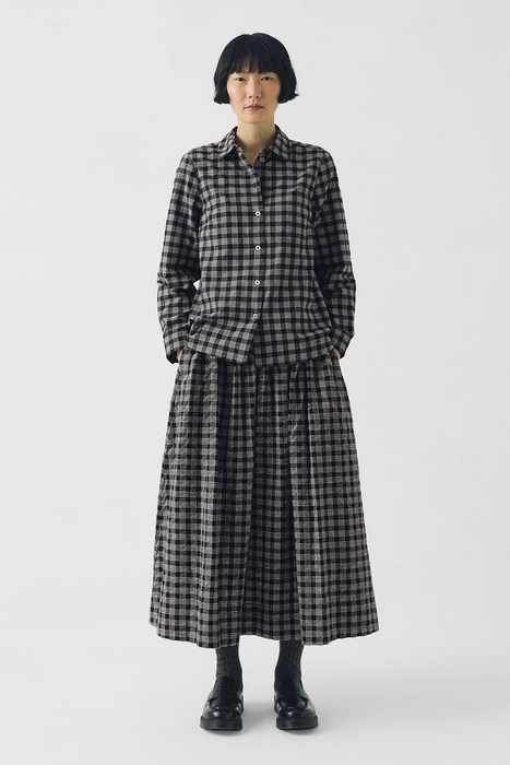 Ollie Binding Check Cotton Wool Shirt - Black / Ecru