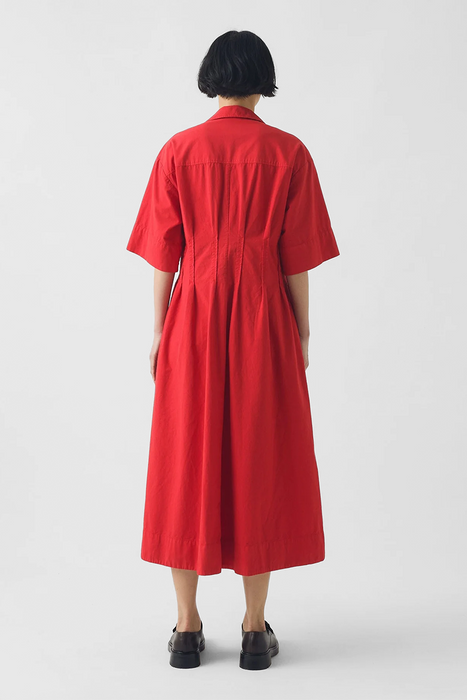 Pleated Cotton Linen Dress - Cardinal Red