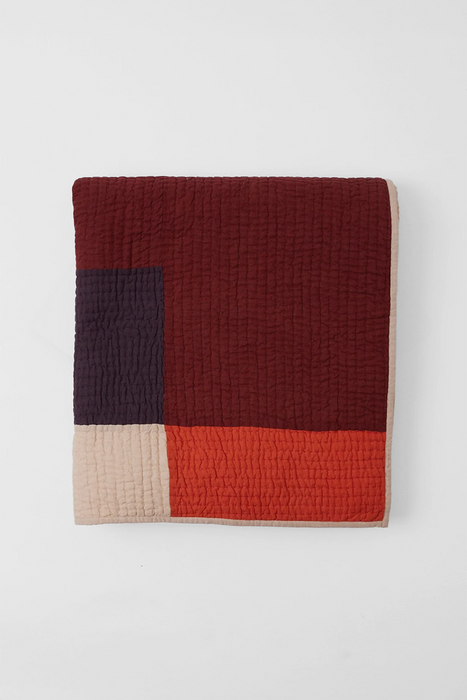 Colour Block Patchwork Quilt - Plum / Bright Coral