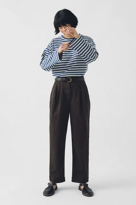 Bold Stripe Cotton Boxy Tee - Delft / Ecru