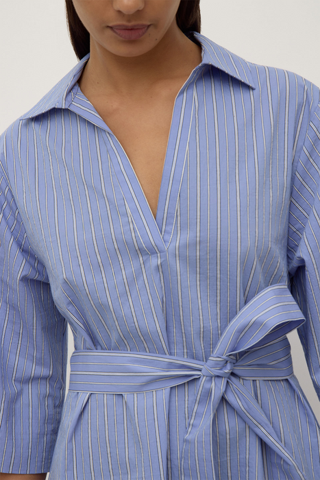 Erina Stripe Mini Shirt Dress - Blue / White Stripe