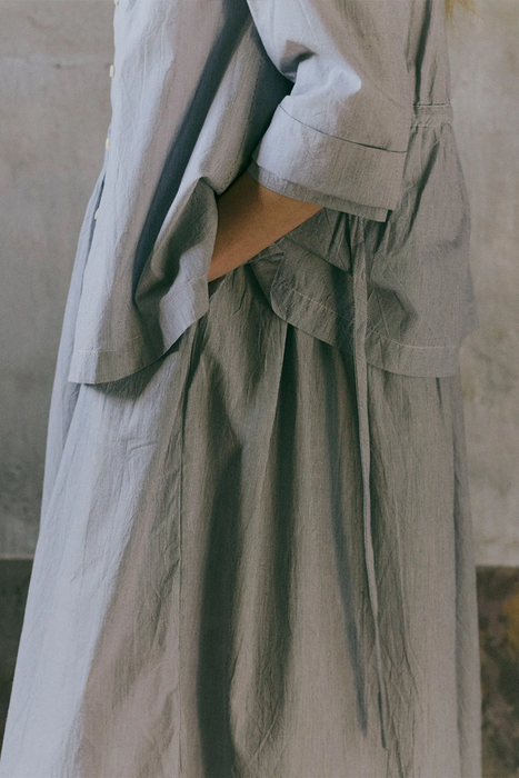 Fine Stripe Cotton Shirt Dress - Ecru / Slate