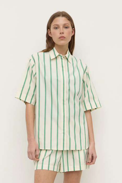Agnes Stripe Short Sleeve Shirt - Butter / Bright Green
