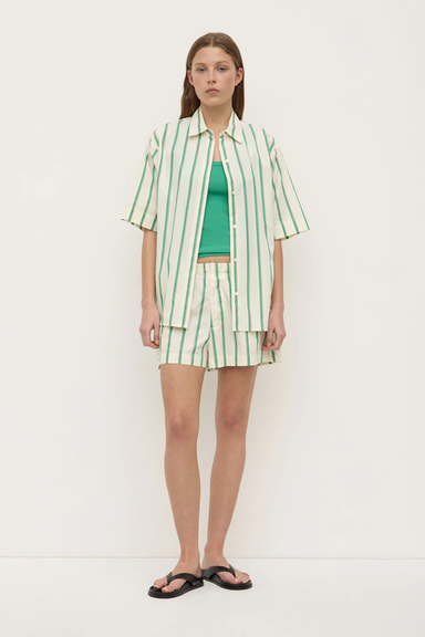 Agnes Stripe Short Sleeve Shirt - Butter / Bright Green