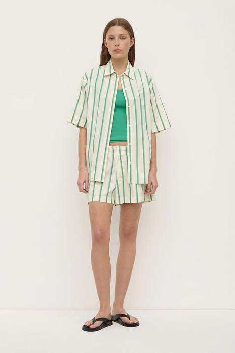 Agnes Stripe Short Sleeve Shirt - Butter / Bright Green