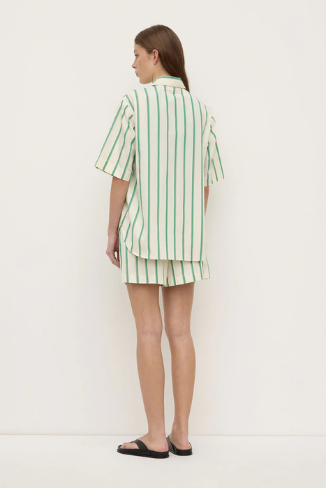 Agnes Stripe Short Sleeve Shirt - Butter / Bright Green