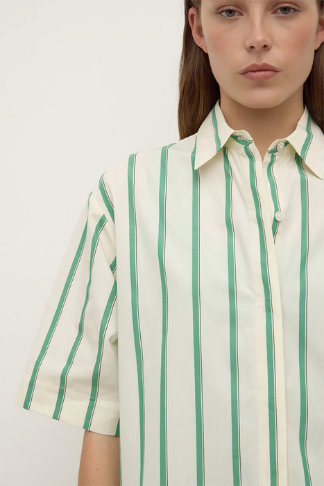 Agnes Stripe Short Sleeve Shirt - Butter / Bright Green
