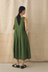 Aila Linen Cotton Gingham Check Dress - Beetle Green