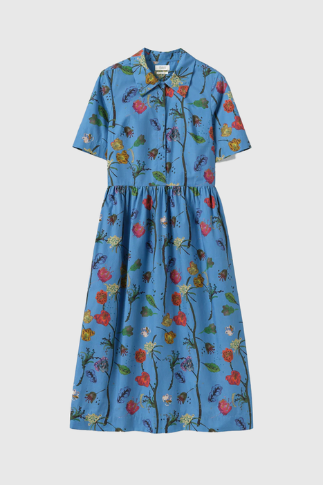 Archivist Floral Cotton Shirt Dress - Warm Blue