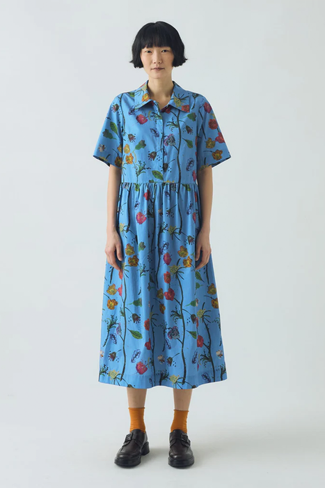 Archivist Floral Cotton Shirt Dress - Warm Blue