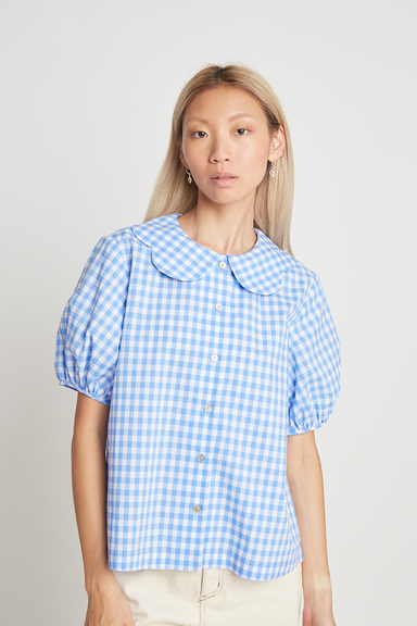 As You Wish Blouse - Sky Blue Gingham