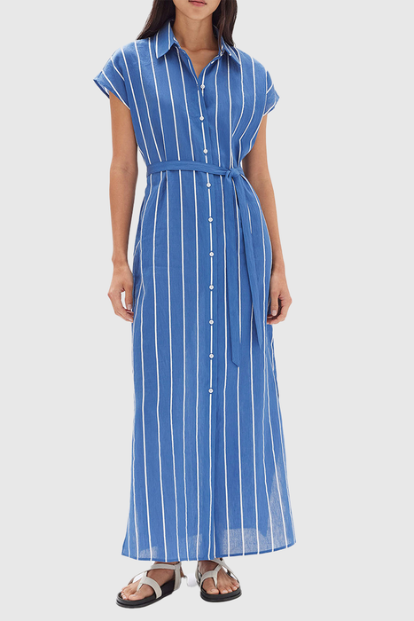 Ayla Stripe Shirt Dress - Lapis / White