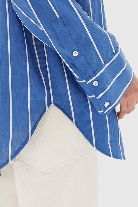 Ayla Stripe Long Sleeve Shirt - Royal / White