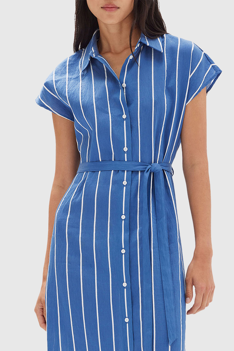 Ayla Stripe Shirt Dress - Lapis / White