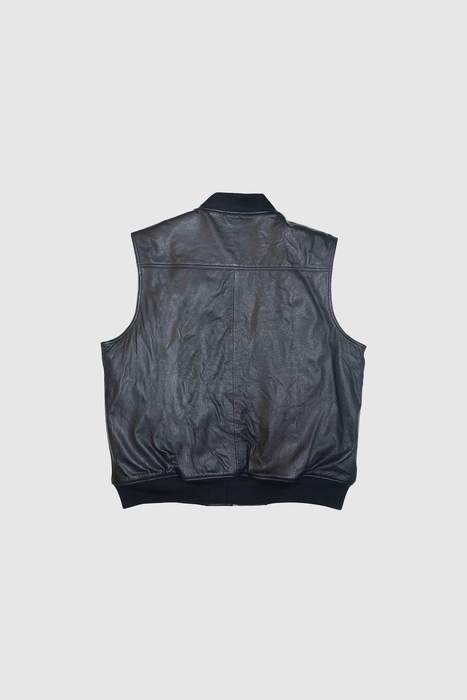 Leather Bomber Vest - Black