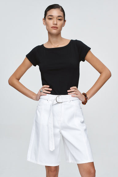 Belted Jean Short - Blanc
