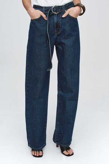 Belted Wide Leg Jean - Classic Blue
