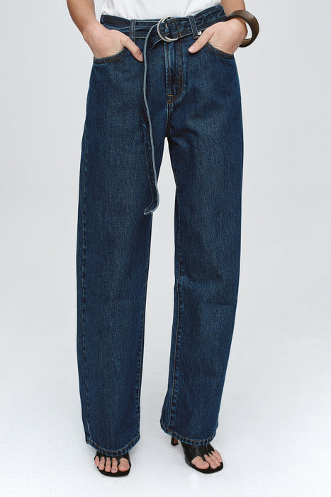 Belted Wide Leg Jean - Classic Blue