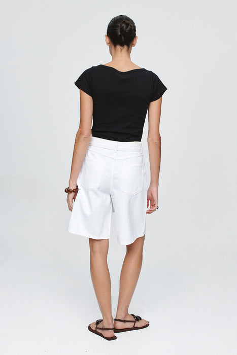 Belted Jean Short - Blanc
