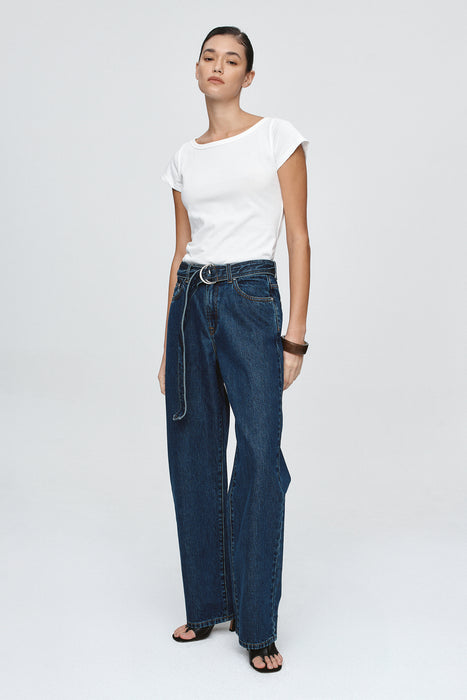 Belted Wide Leg Jean - Classic Blue