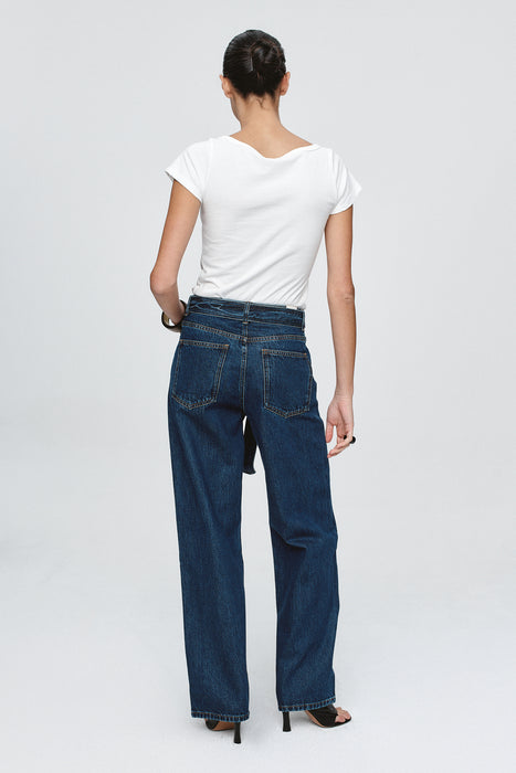 Belted Wide Leg Jean - Classic Blue