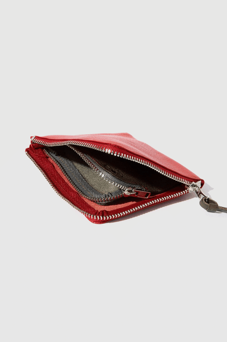 Double Zip Wallet - Red / Grey