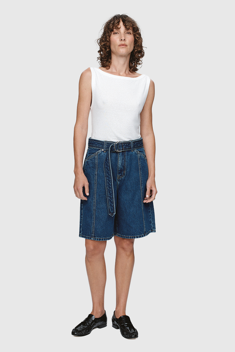 Belted Jean Short - Washed Indigo