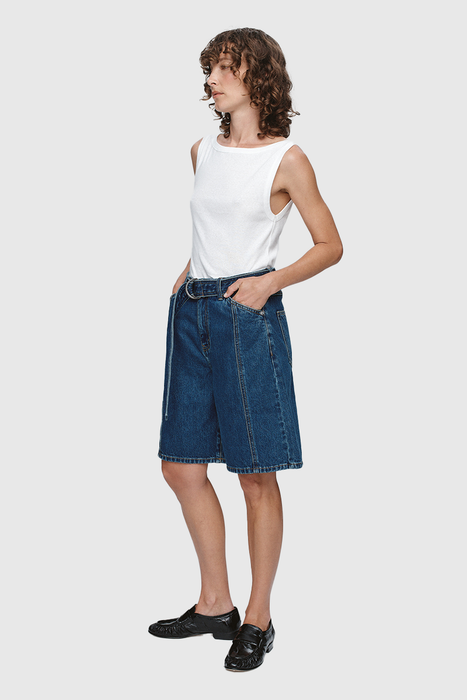 Belted Jean Short - Washed Indigo