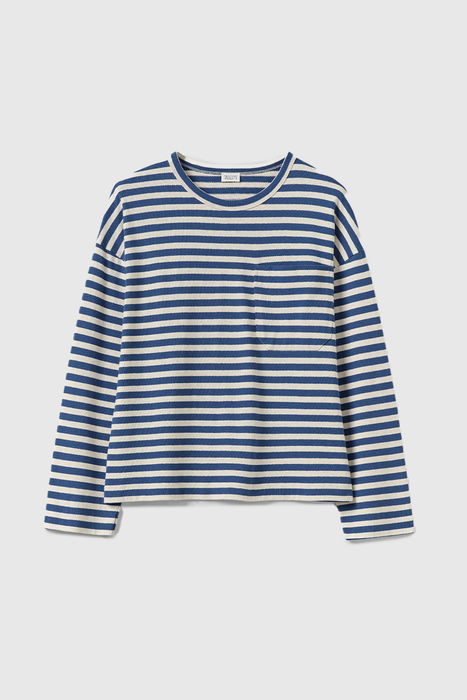 Bold Stripe Cotton Boxy Tee - Delft / Ecru