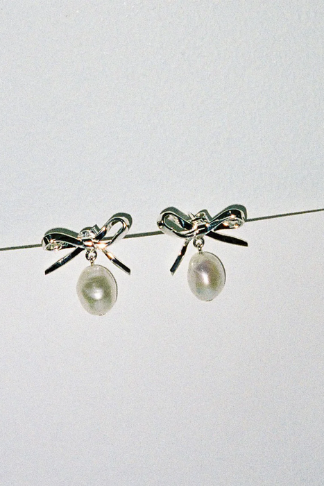 Bow Pearl Studs - Sterling Silver