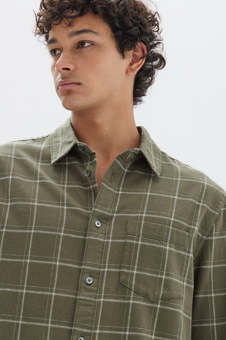 Brady Check Long Sleeve Shirt - Spruce / Cream Check