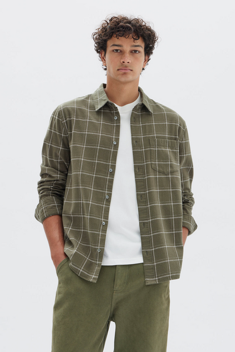 Brady Check Long Sleeve Shirt - Spruce / Cream Check