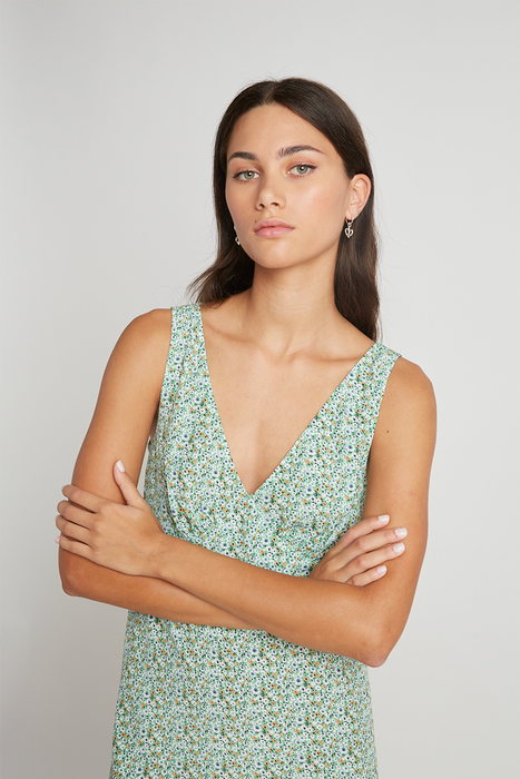 Buttercup Dress - Green Mirco Floral