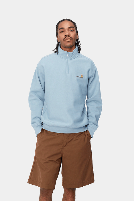 Half Zip American Script Sweat - Frosted Blue