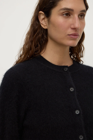Carina Merino Wool Long Sleeve Cardigan - Black