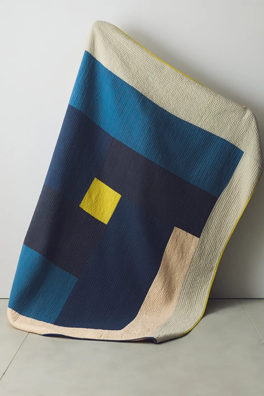 Celeste Cotton Patchwork Quilt - Indigo Blue / Chartreuse