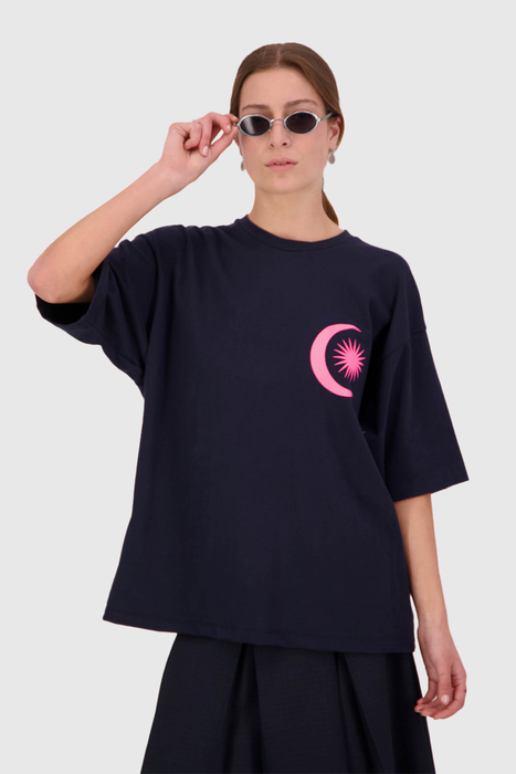 Come With Us Tee - Navy / Fluro Pink
