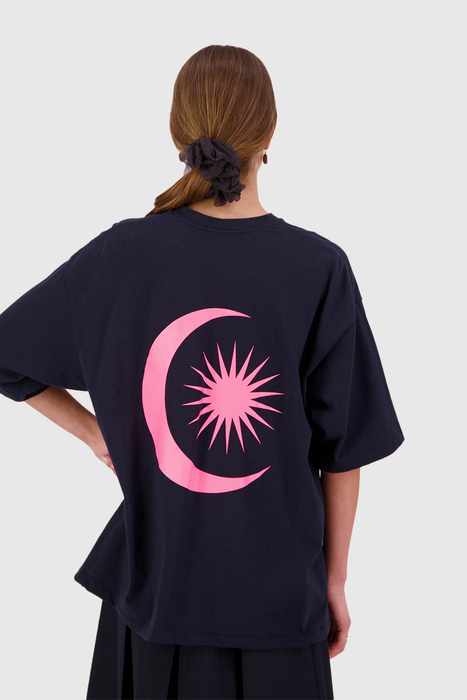 Come With Us Tee - Navy / Fluro Pink