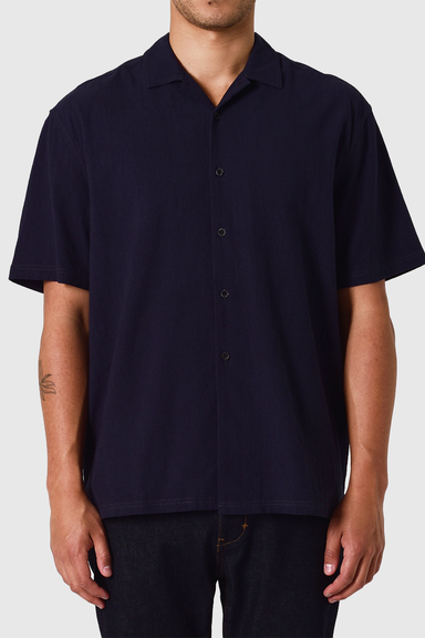 Cotton Crepe SS Shirt - Navy