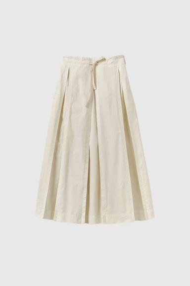 Cotton Linen Poplin Box Pleat Skirt - Ecru