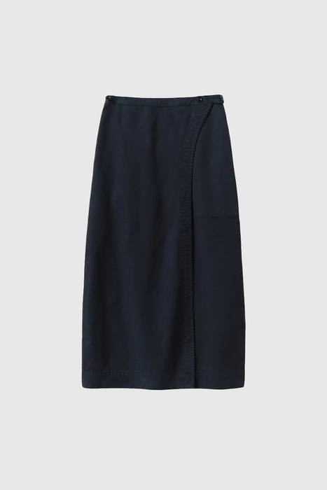 Cotton Wrap Straight Skirt - Slate Blue