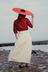 Cotton Linen Poplin Box Pleat Skirt - Ecru