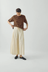 Cotton Linen Poplin Box Pleat Skirt - Ecru